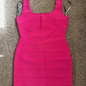 HERVE LEGER! Hot Pink Square Neck Bodycon Dress